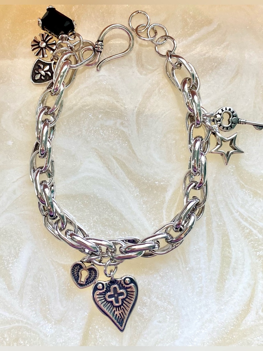 Silver Heart Charm Link Bracelet